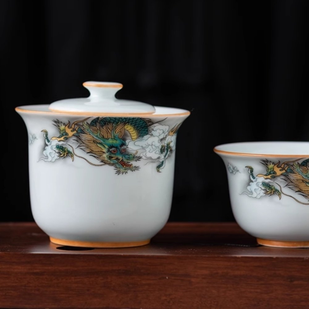 Ceramic Antique Green Dragon Theme Travel Tea Kit Set With Portable Bag Ceramic Antique Green Dragon Theme Travel Tea Kit Set With Portable Bag