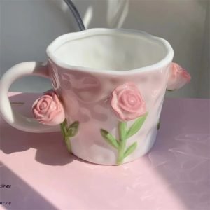 Vintage Bone China English Paragon Old Country Ceramic Hand Painted Pink Tea Mugs Set