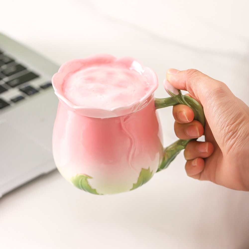 Creative Japanese Paragon Enamel Color Handmade Pink Rose England Tea Cup Mugs With Rose Plant Lid Creative Japanese Paragon Enamel Color Handmade Pink Rose England Tea Cup Mugs With Rose Plant Lid