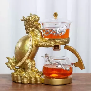 Chinese Handmade Golden Turtle Glass Lazy Semi-automatic  Tea Cup Set Antique