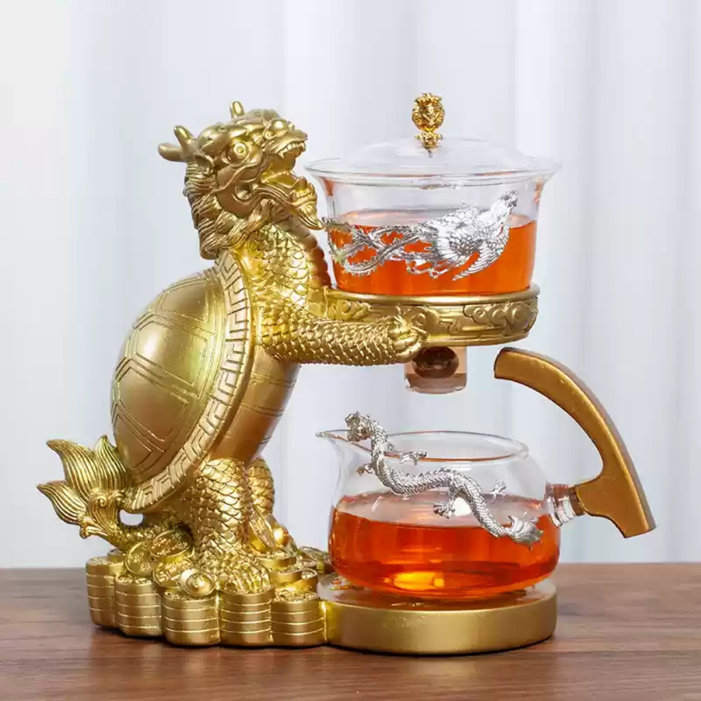 Chinese Handmade Golden Turtle Glass Lazy Semi-automatic  Tea Cup Set Antique Chinese Handmade Golden Turtle Glass Lazy Semi-automatic  Tea Cup Set Antique