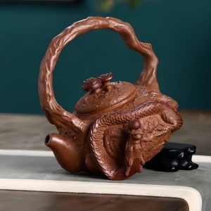 Vintage Yixing Dragon's Blood Sand Clay Japanese Dragon Shaped Gongfu Teapot With Lifting Beam Handle