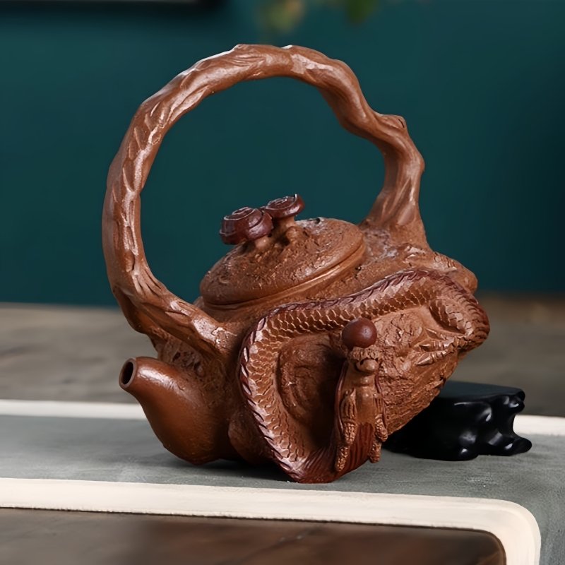 Vintage Yixing Dragon’s Blood Sand Clay Japanese Dragon Shaped Gongfu Teapot With Lifting Beam Handle Vintage Yixing Dragon's Blood Sand Clay Japanese Dragon Shaped Gongfu Teapot With Lifting Beam Handle