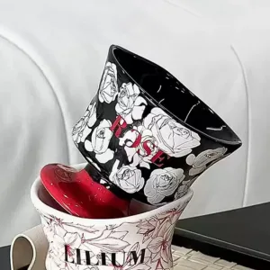 Vintage Paragon English Old Country Black Ceramic White Rose Goblet Mug For Sale