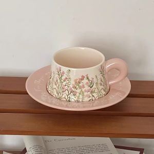 Vintage Pink Rose Ceramic Tea Cup With Red Roses Saucer And Spoon For Sale