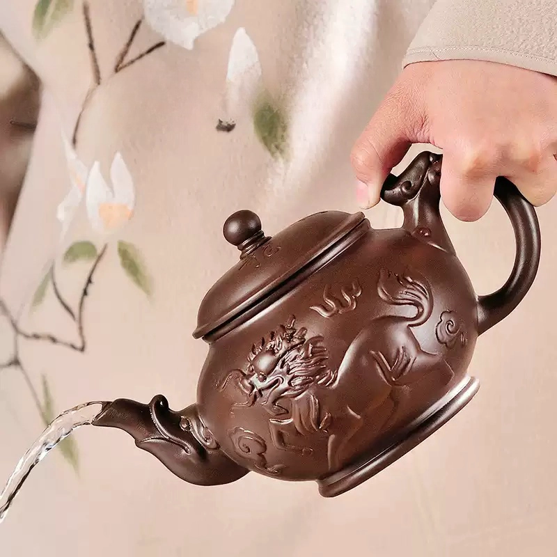 Brown Yixing Clay The Spirit Of The Dragon And Horse Teapot With Strainer In Dragon Spout Brown Yixing Clay The Spirit Of The Dragon And Horse Teapot With Strainer In Dragon Spout