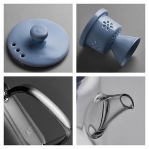 25.7 Fl Oz Transparent Clear Loose Leaf Glass Teapot With Blue Ceramic Infuser And Lid