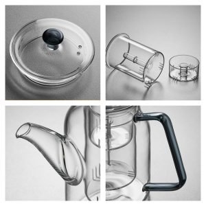 25 Fl Oz High Borosilicate Transparent Clear Glass Teapot With Grey Handle And Glass Infuser