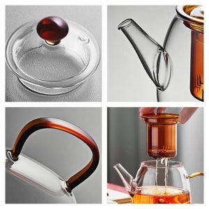 26.7 Fl Oz Grey And Amber Heat Resistant Glass Infuser Teapots For Sale