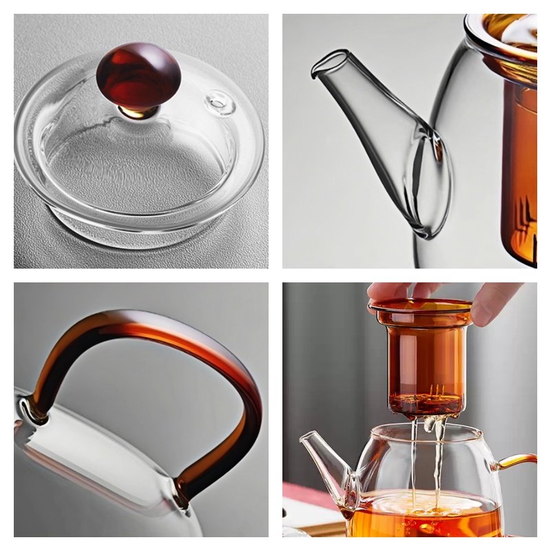 26.7 Fl Oz Grey And Amber Heat Resistant Glass Infuser Teapots For Sale 26.7 Fl Oz Grey And Amber Heat Resistant Glass Infuser Teapots For Sale