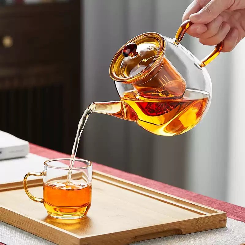 26.7 Fl Oz Grey And Amber Heat Resistant Glass Infuser Teapots For Sale 26.7 Fl Oz Grey And Amber Heat Resistant Glass Infuser Teapots For Sale