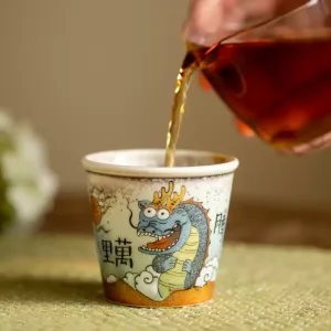 Chinese Jingdezhen Kiln Change Porcelain Hand Painted Cartoon Cute Dragon Gongfu Tea Cup