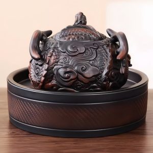 Purple Pottery Vintage Clutch Gongfu Tea Ceremony Teapot Set Relief Chinese Red Dragon