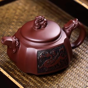 Vintage Chinese Handmade Yixing Purple Clay Red Dragon Spout And Handle Large Capacity Teapot