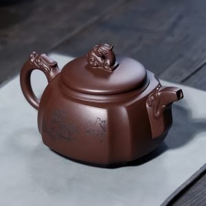 Large And Small Antique Chinese Yixing Purple Clay Twist Square Teapot