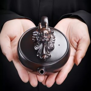 Traditional Vintage Purple Pottery Year Of The Dragon Teapot With Dragon Head Shaped Twist