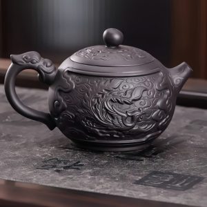 Chinese Large Capacity Purple Clay Auspicious Dragon And Floating Clouds Pattern Teapot