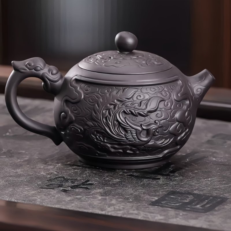 Chinese Large Capacity Purple Clay Auspicious Dragon And Floating Clouds Pattern Teapot Chinese Large Capacity Purple Clay Auspicious Dragon And Floating Clouds Pattern Teapot