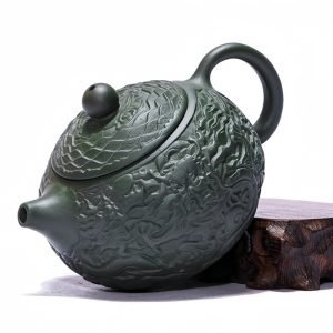 Chinese Vintage Yixing Handcraft Clay Green Auspicious Dragon Handmade Xishi Gongfu Teapot
