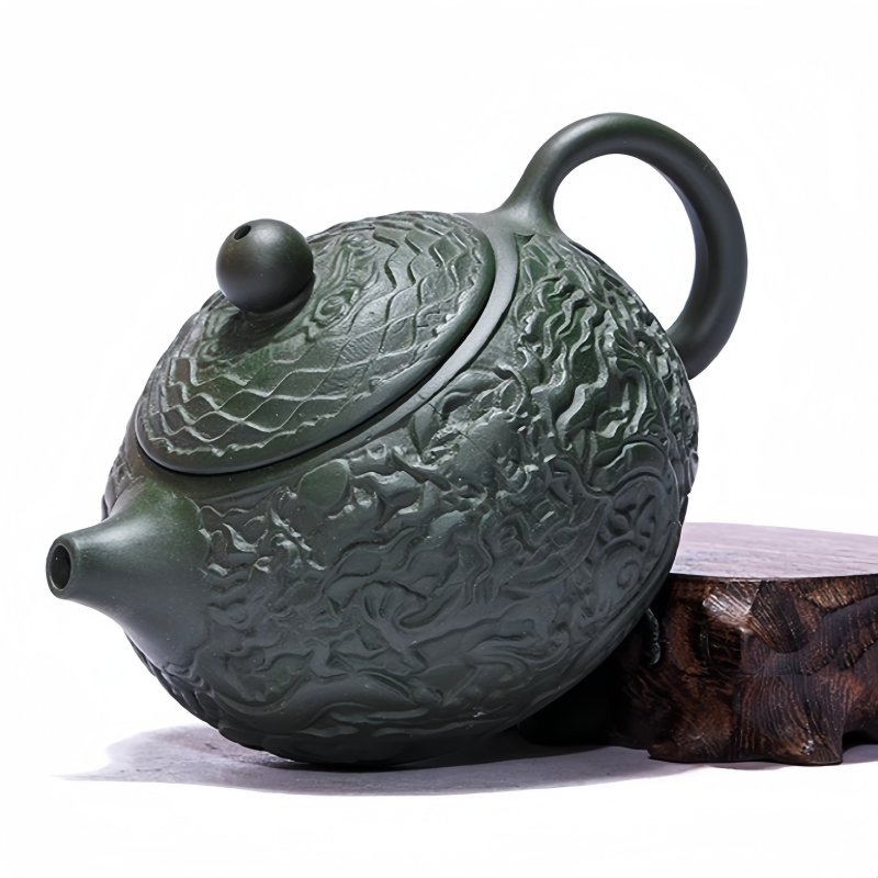 Chinese Vintage Yixing Handcraft Clay Green Auspicious Dragon Handmade Xishi Gongfu Teapot Chinese Vintage Yixing Handcraft Clay Green Auspicious Dragon Handmade Xishi Gongfu Teapot
