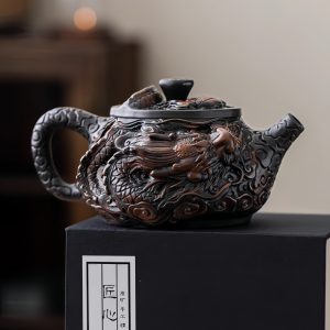 Antique Chinese Yixing Purple Clay Ceramic Year Of The Dragon Teapot Relief Dragon Figurine