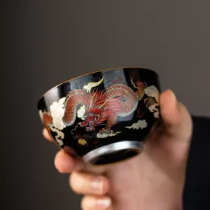 Handmade Antique Chinese Silver Dragon And Phoenix Pattern Ceramic Gongfu Tea Cup