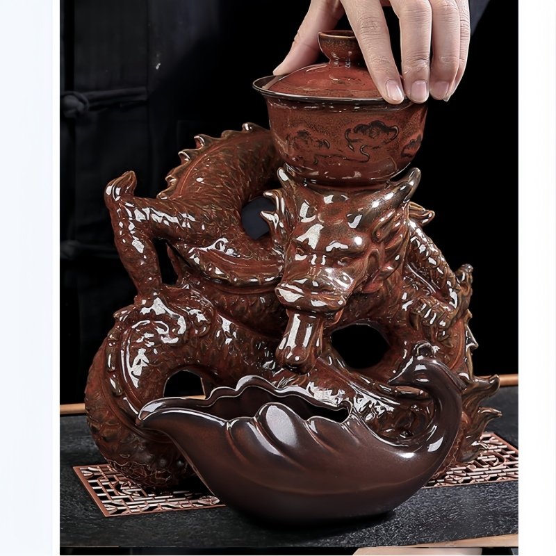 Ceramic Semi Automatic Lazy Kiln Change Red Chinese Dragon Phoenix Ware Tea Set Antique Ceramic Semi Automatic Lazy Kiln Change Red Chinese Dragon Phoenix Ware Tea Set Antique