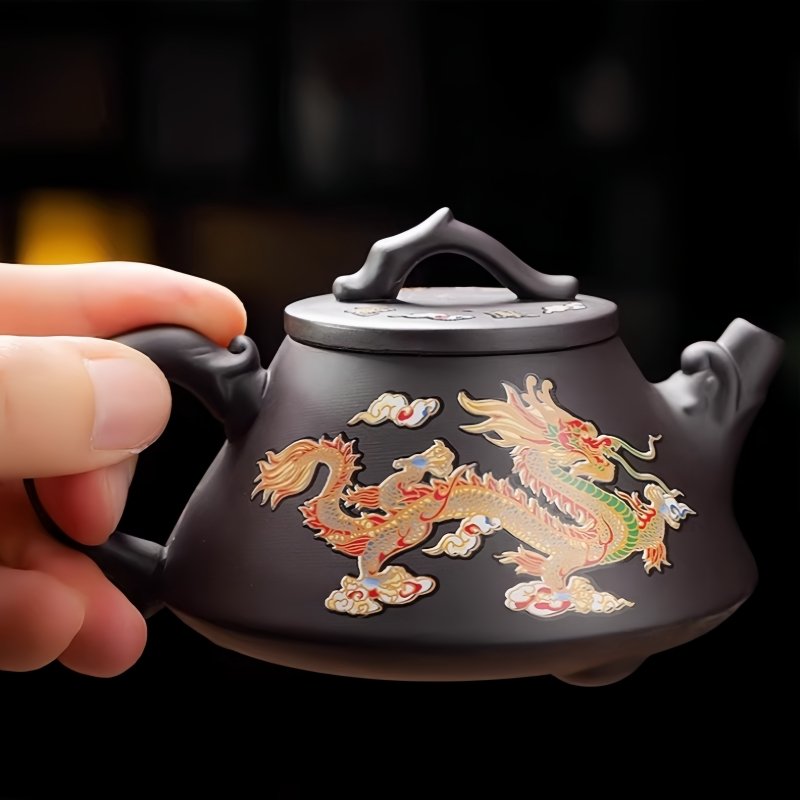 Yixing Purple Clay Antique Chinese Year Of The Dragon Stone Gourd Teapot Color Changing Dragon Pattern Yixing Purple Clay Antique Chinese Year Of The Dragon Stone Gourd Teapot Color Changing Dragon Pattern
