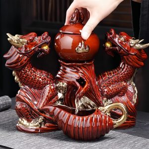 Vintage Japanese Ceramic Gilding Red Double Dragon Tea Set