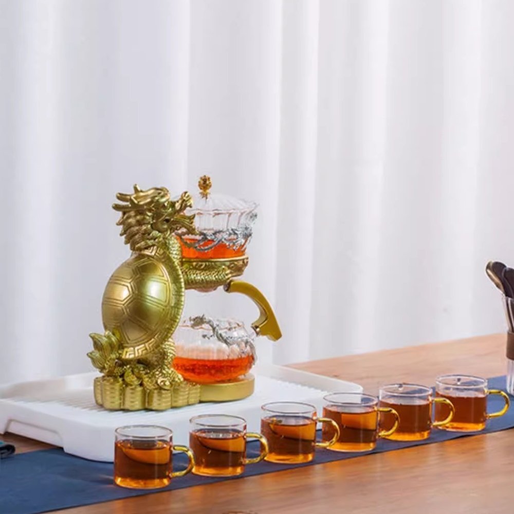 Chinese Handmade Golden Turtle Glass Lazy Semi-automatic  Tea Cup Set Antique Chinese Handmade Golden Turtle Glass Lazy Semi-automatic  Tea Cup Set Antique