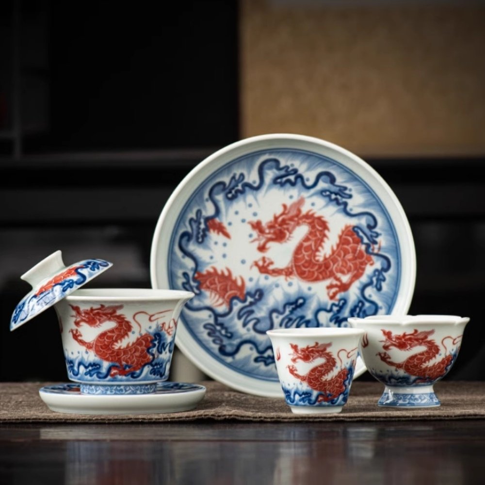 Traditional Chinese Antique Blue And White Porcelain Wave Tea Set Traditional Chinese Antique Blue And White Porcelain Wave Tea Set