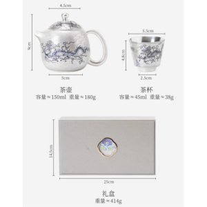 Gilt Silver Tea Sets Antique Blue And White Porcelain Dragon Pattern With Gift Box