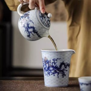 Year Of The Dragon Tea Set With Blue And White Porcelain Dragons Pattern