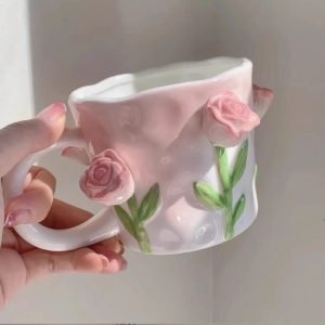 Vintage Bone China English Paragon Old Country Ceramic Hand Painted Pink Tea Mugs Set