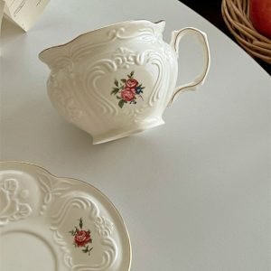 English Paragon White Porcelain Red Rose Tea Cup Set Of Fortune With Relief Rose Plant