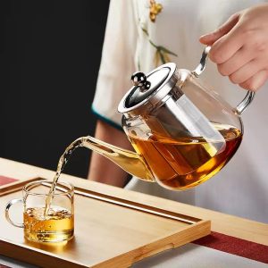 30.4 Fl Oz Heat Resistant High Borosilicate Glass Teapot With Stainless Steel Infuser