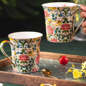 Creative Vintage Royal Rose Of England Seasonal Blooms Ceramic Mug With Gilding Handle