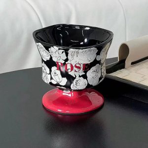 Vintage Paragon English Old Country Black Ceramic White Rose Goblet Mug For Sale