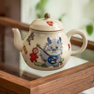 Vintage Porcelain Pear-shaped Year Of The Japanese Dragon Teapot And Tea Boat Set With Cute Cartoon Dragon Pattern