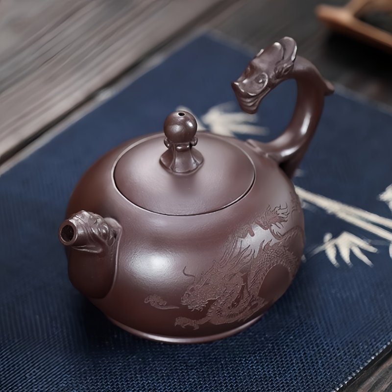 Chinese Yixing Purple Clay Vintage Year Of The Dragon Teapot With Dragon Shaped Lifting Beam Handle Chinese Yixing Purple Clay Vintage Year Of The Dragon Teapot With Dragon Shaped Lifting Beam Handle