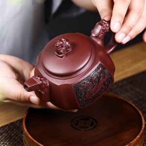 Vintage Chinese Handmade Yixing Purple Clay Red Dragon Spout And Handle Large Capacity Teapot