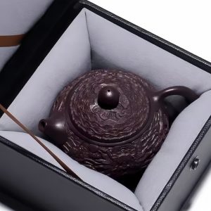 Vintage Chinese Handmade Black Gold Sand Clay Relief Dragon Pattern Teapot