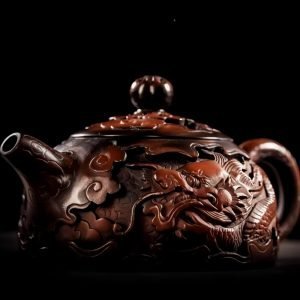 Antique Chinese Yixing Purple Pottery Clay Year Of The Dragon Teapot With Relief Auspicious Dragon Figurine