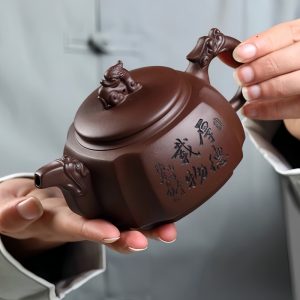 Large And Small Antique Chinese Yixing Purple Clay Twist Square Teapot