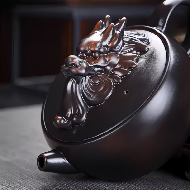 Traditional Vintage Purple Pottery Year Of The Dragon Teapot With Dragon Head Shaped Twist Traditional Vintage Purple Pottery Year Of The Dragon Teapot With Dragon Head Shaped Twist