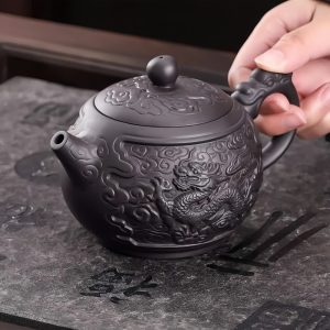 Chinese Large Capacity Purple Clay Auspicious Dragon And Floating Clouds Pattern Teapot