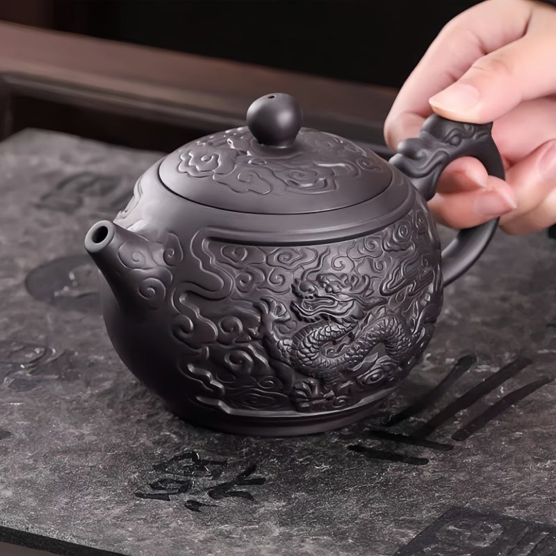 Chinese Large Capacity Purple Clay Auspicious Dragon And Floating Clouds Pattern Teapot Chinese Large Capacity Purple Clay Auspicious Dragon And Floating Clouds Pattern Teapot