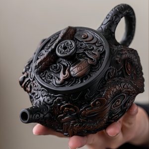 Antique Chinese Yixing Purple Clay Ceramic Year Of The Dragon Teapot Relief Dragon Figurine