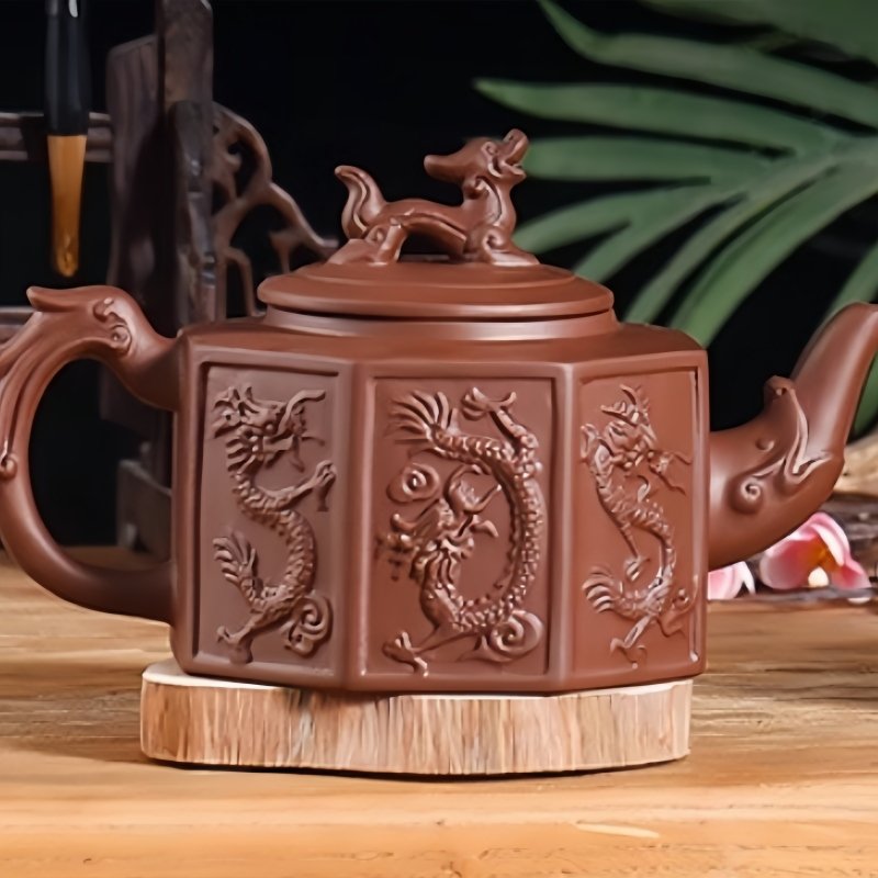 Chinese Large Capacity Black And Brown Yixing Clay Eight Sides Dragon Gongfu Teapot Chinese Large Capacity Black And Brown Yixing Clay Eight Sides Dragon Gongfu Teapot