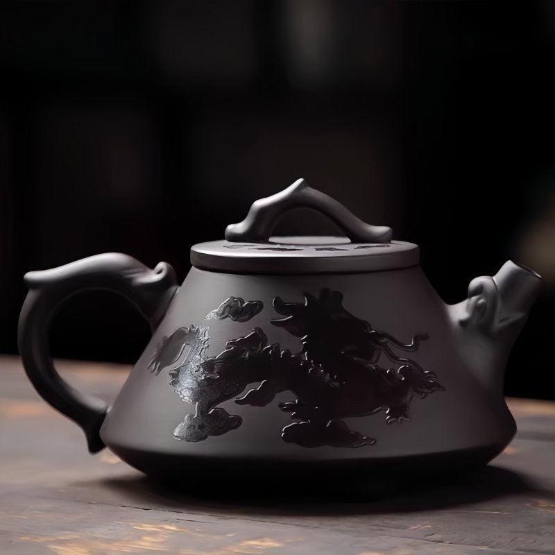 Yixing Purple Clay Antique Chinese Year Of The Dragon Stone Gourd Teapot Color Changing Dragon Pattern Yixing Purple Clay Antique Chinese Year Of The Dragon Stone Gourd Teapot Color Changing Dragon Pattern